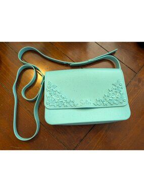 Sunies Blue Embossed Butterfly Crossbody Bag With Adjustable Strap Magnetic Clos